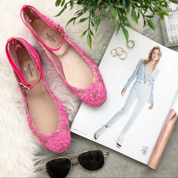 Valentino Shoes - Valentino Hot Pink Lace Ballet Flats